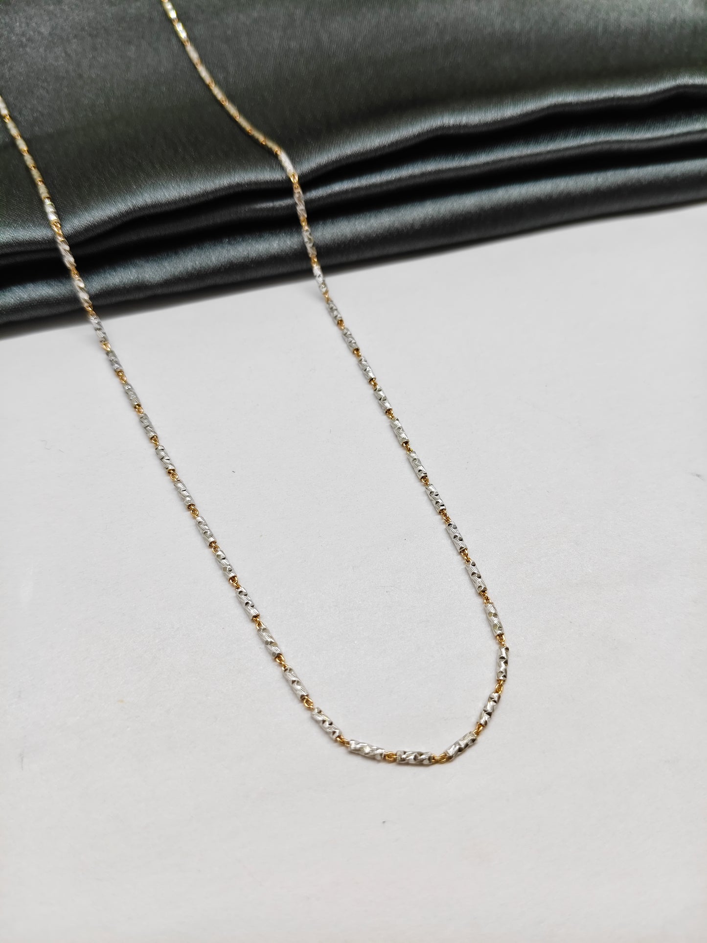 925 Silver 2 Tone Rose gold With Silver Cylindric Cutting Design Short Chain
