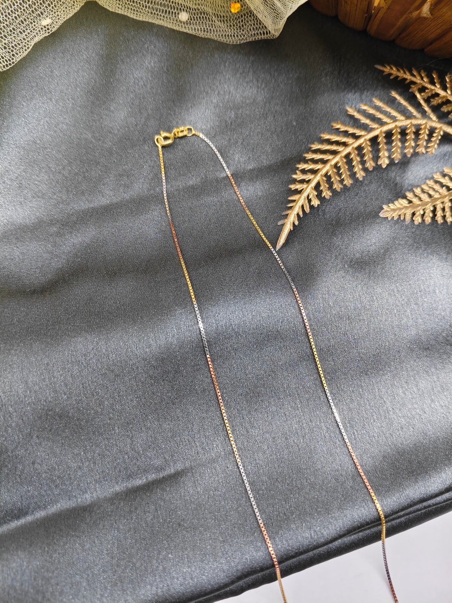 925 Silver Multi Tone (Rose Gold/Gold/Silver Colour) Small Box Design Chain