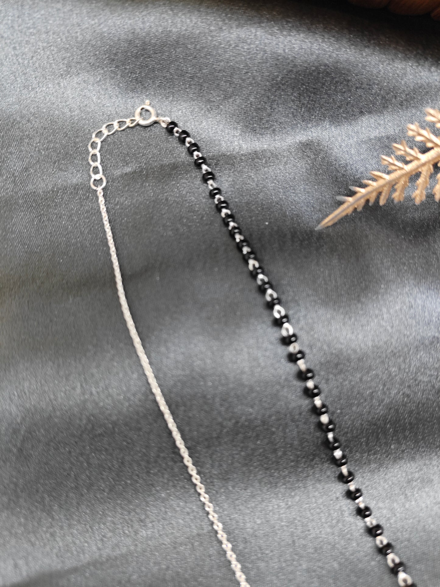 925 Silver Pearl With Single Side Black Beads Mangalsutra Design Chain