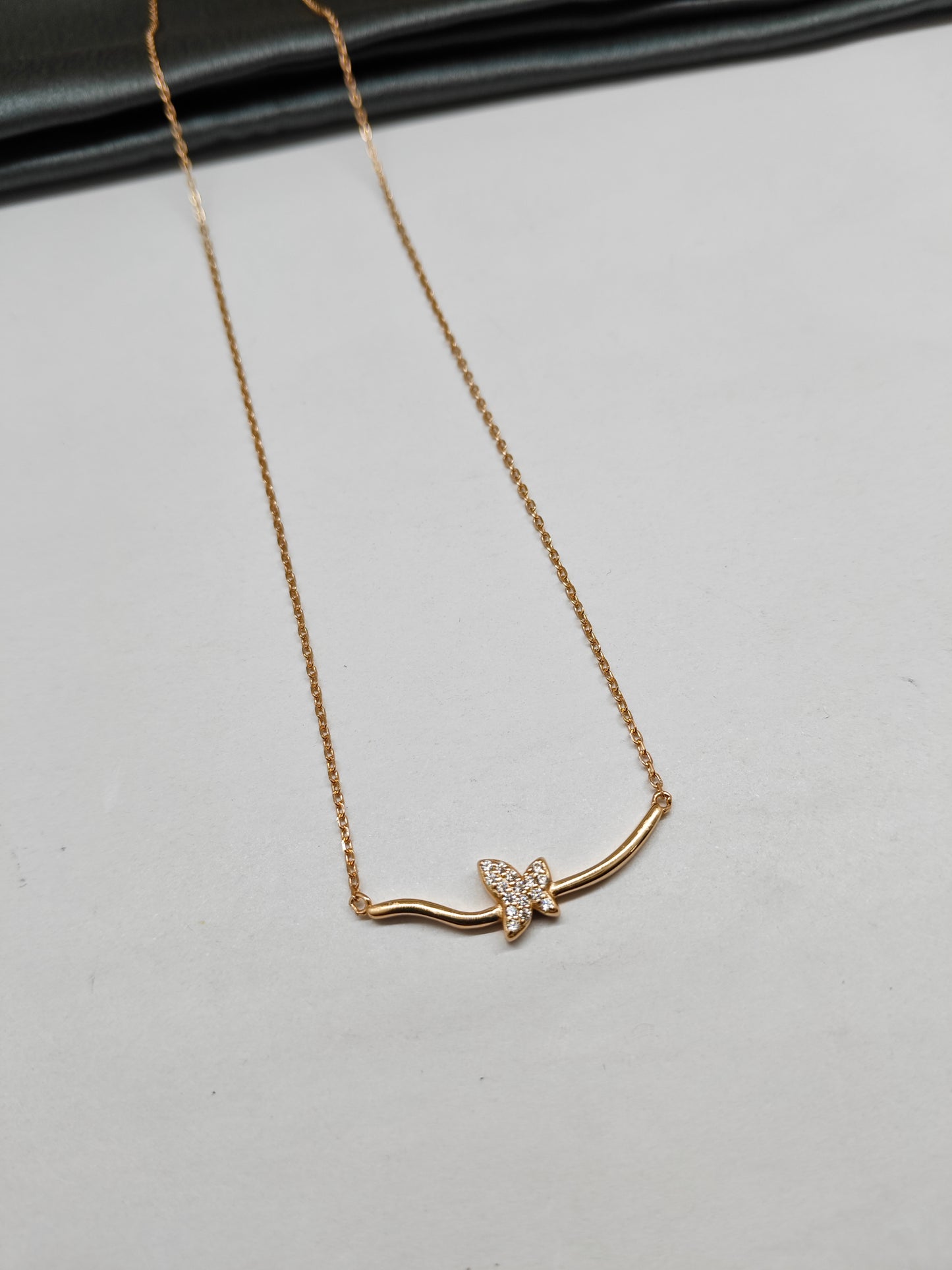 925 Silver Rose Gold Colour Butterfly Design White Stone Chain Pendant