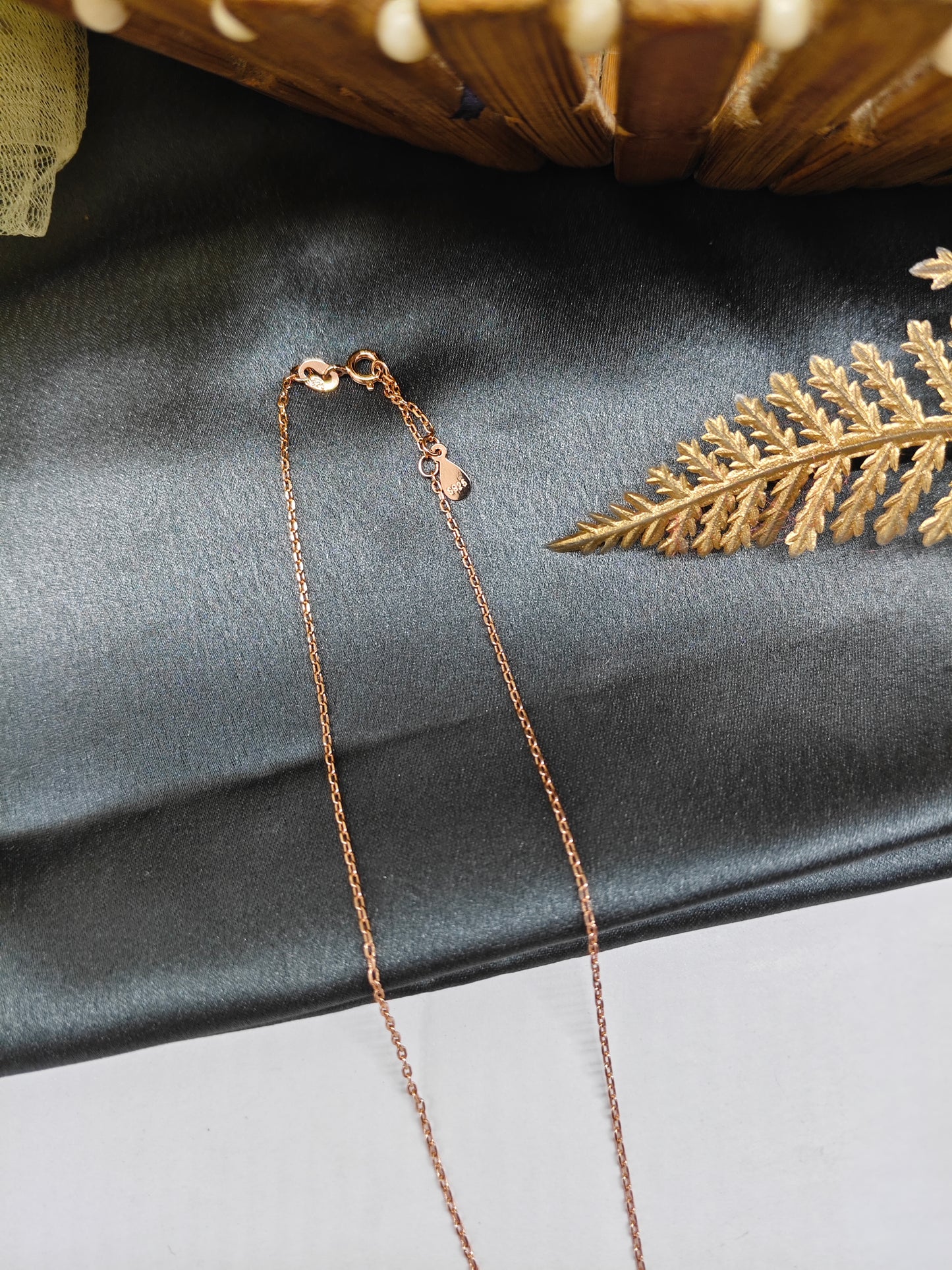 925 Silver Rose Gold Colour Enamel Design With White Stone Chain Pendant