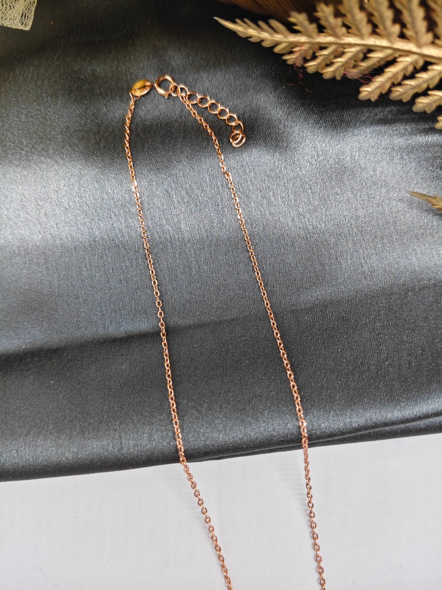925 Silver Rose Gold Colour X Design White Stone Chain Pendant