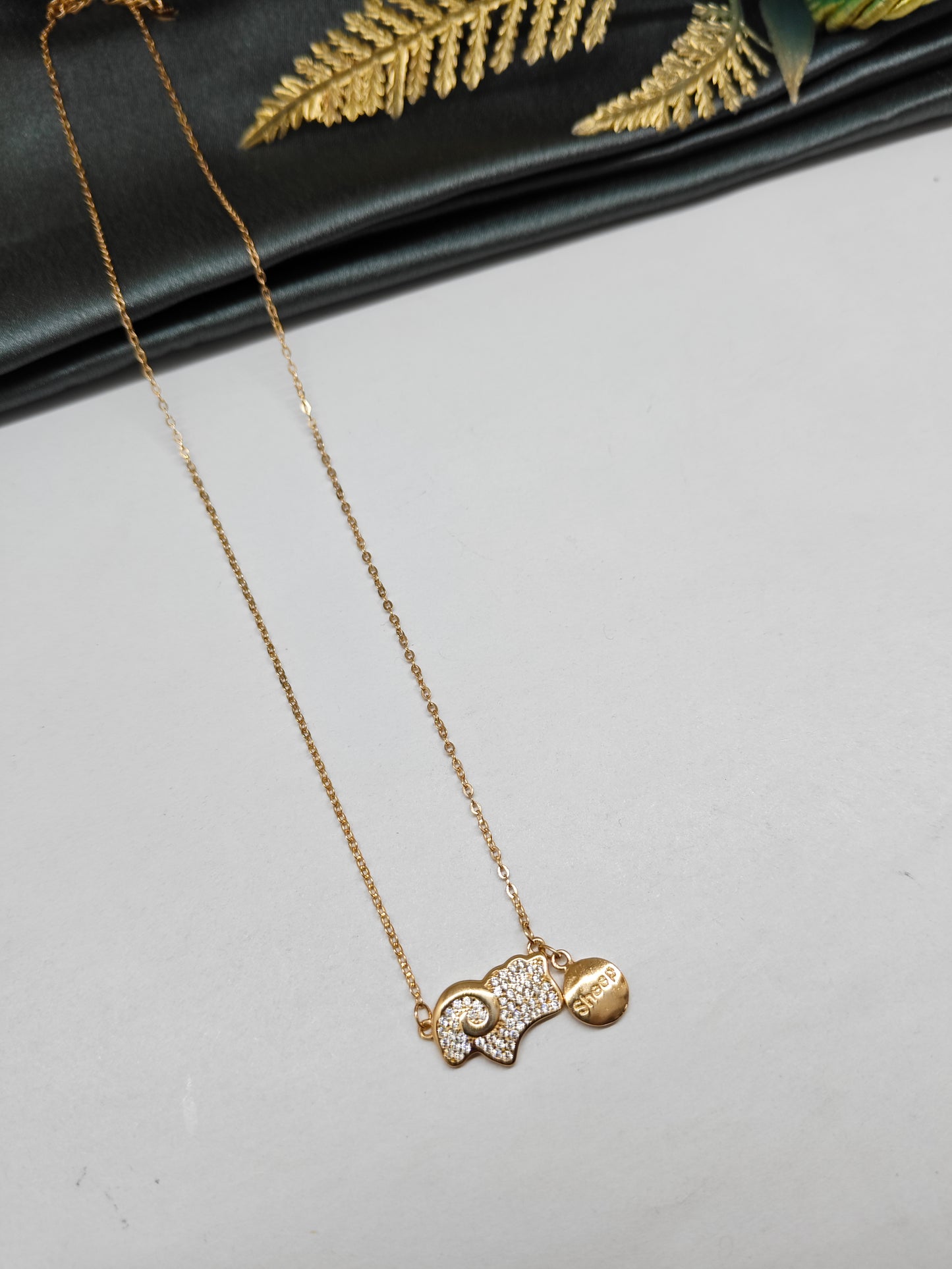 925 Silver Rose Gold Colour Sheep Design White Stone Chain Pendant