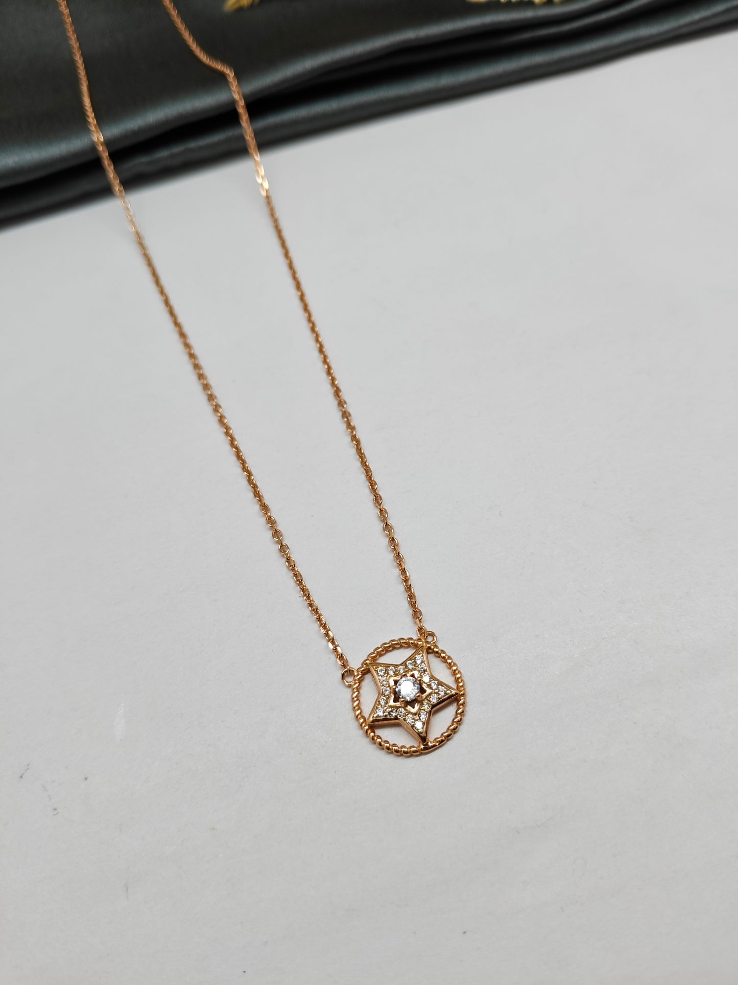 925 Silver Rose Gold Colour Star Design White Stone Chain Pendant