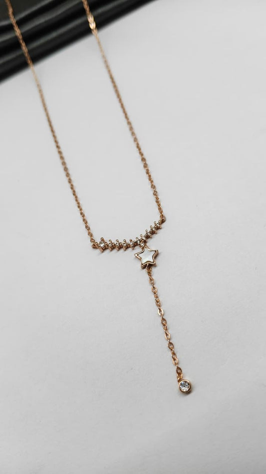 925 Silver Rose Gold Colour Star MOP Design White Stone Chain Pendant