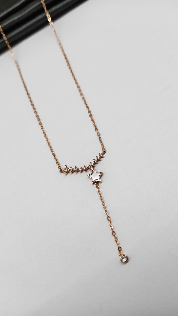 925 Silver Rose Gold Colour Star MOP Design White Stone Chain Pendant