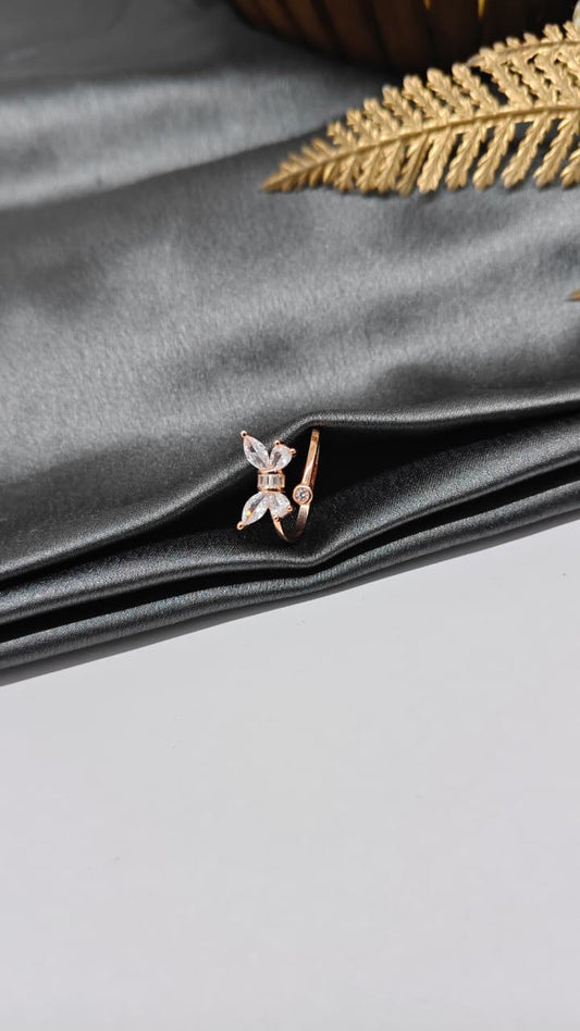 925 Silver Rose Gold Colour With White Stone Adjustable Butterfly Design Ladies Ring