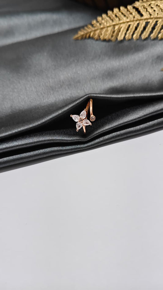 925 Silver Rose Gold Colour With White Stone Adjustable Design Ladies Ring