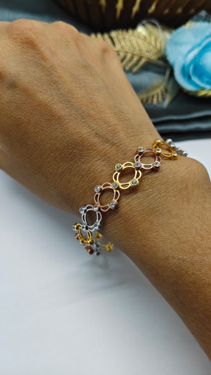 925 Silver 3 Tone Colour Adjustable Design Kada Cum Ladies Ring