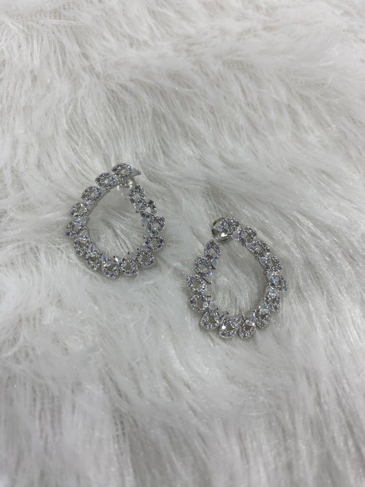 925 Silver Rodhium Big Size Full Heart Design With White Stone Earrings