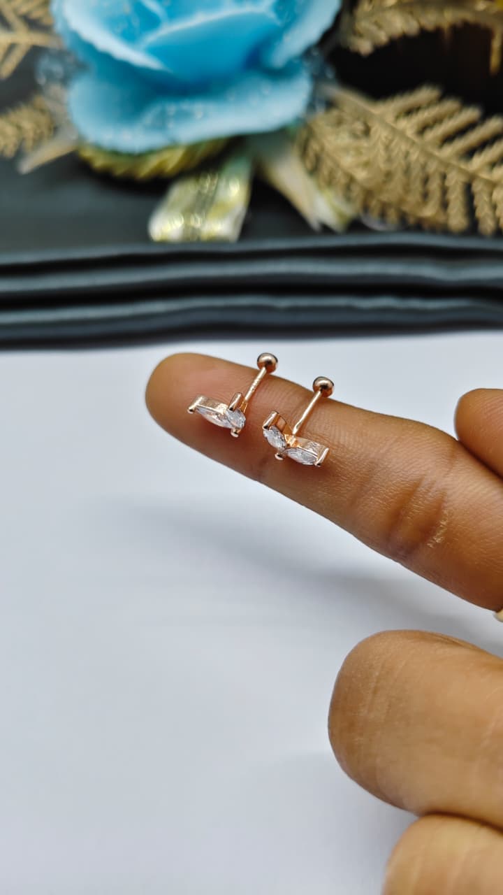 925 Silver Rose Gold 2 White Stone Butterfly Design Bugadi Earrings