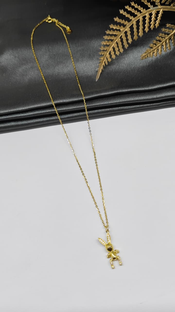 925 Silver Gold Colour Bear Design White Stone Chain With Pendant