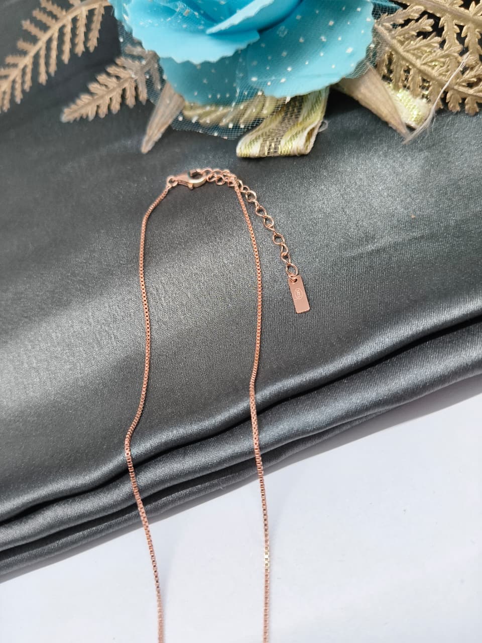 925 Silver Rose Gold Colour White Stone Design Chain Pendant With Earrings Set