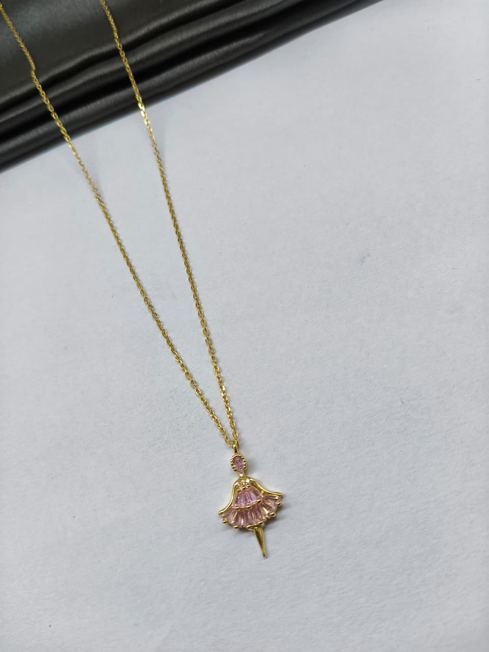 925 Silver Gold Colour Fairy Design Pink Stone Chain With Pendant