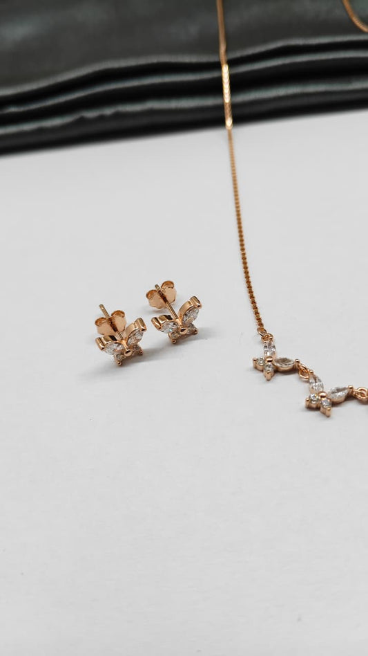 925 Silver Rose Gold Colour 5 Star Design Set With Earring