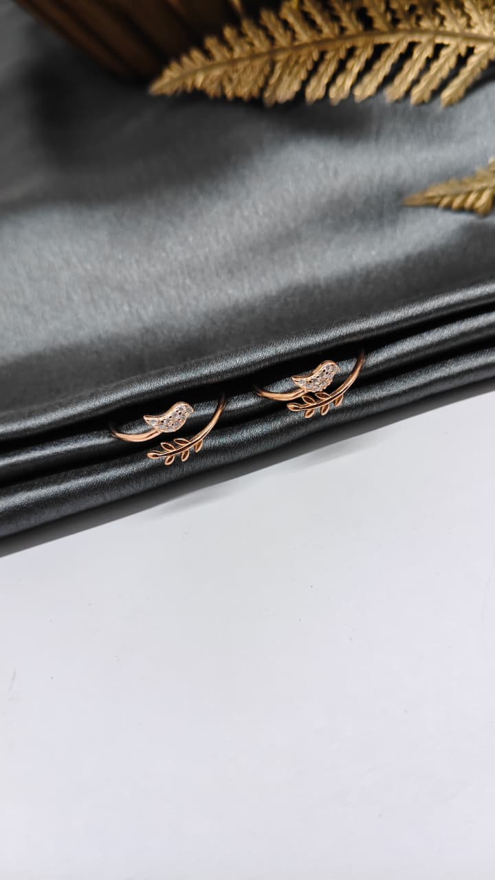925 Silver Rose Gold Colour Sparrow With Leaf Design Toe Rings
