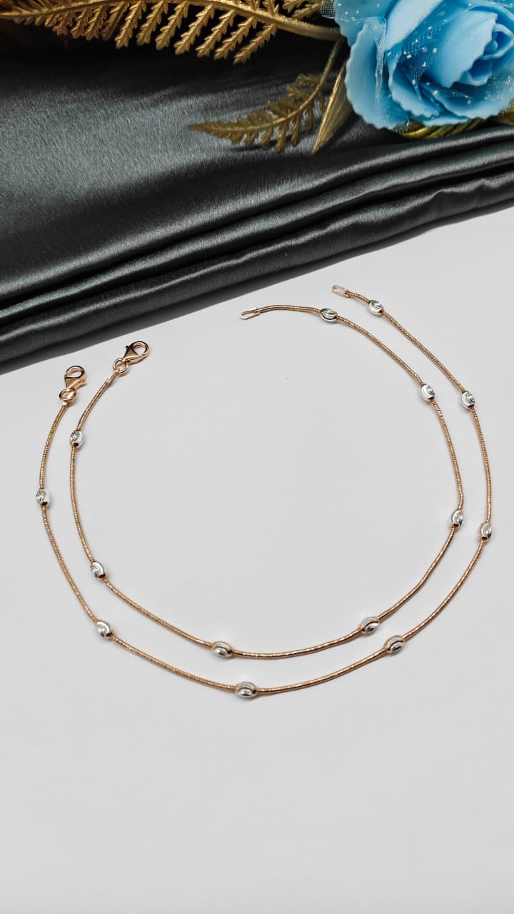 925 Silver Two Tone Layer Rose Gold-Silver Colour Design Anklet Pair