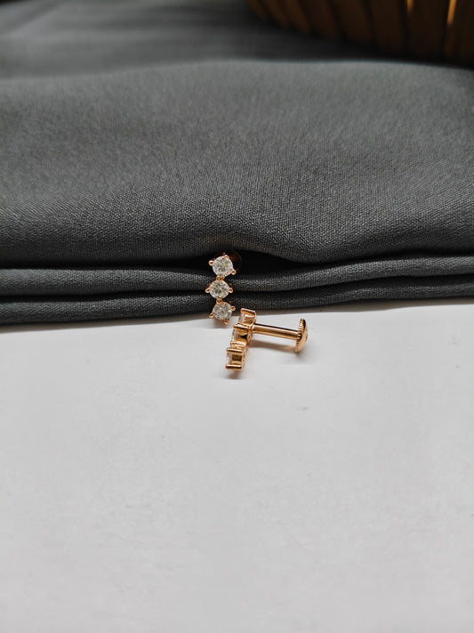 925 Silver Rose Gold 3 Dot Design Earrings