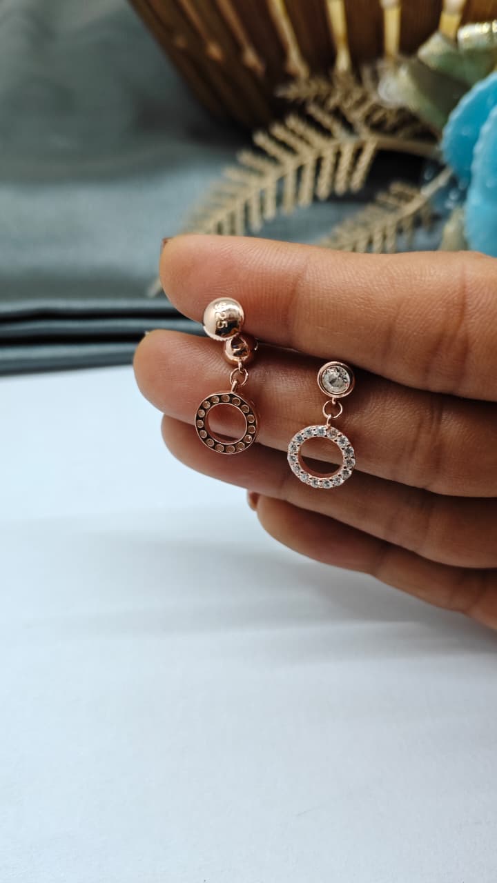 925 Silver Rose Gold White Stone Hanging Earrings