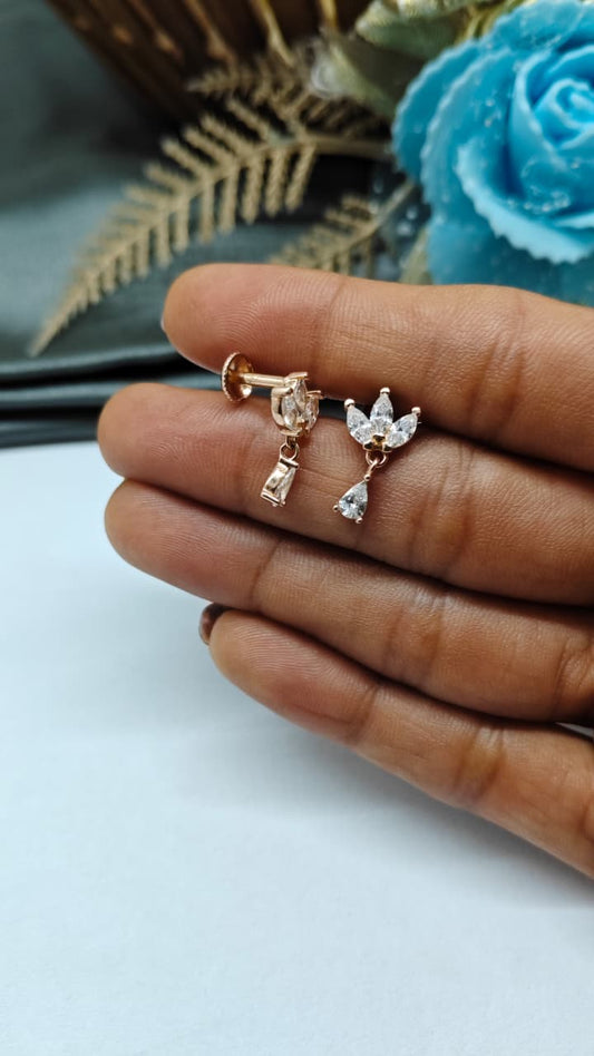 925 Silver Rose Gold White Stone Hanging Small Earrings