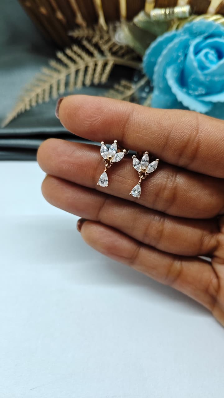 925 Silver Rose Gold White Stone Hanging Small Earrings