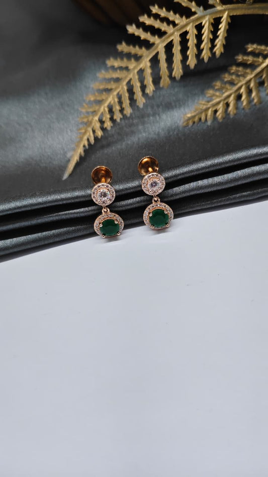 925 Silver Rose Gold Green With White Stone Hanging Earrings