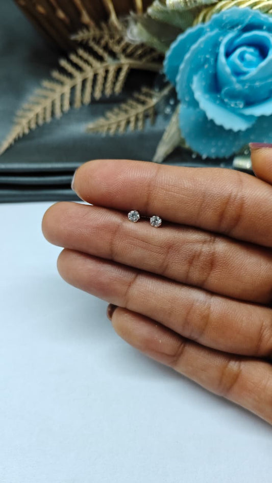 925 Silver Regular Silver Colour Medium Single White Stone Side Stud/ Nose Pin in Pair