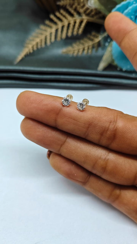 925 Silver Regular Silver Colour Big Single White Stone Side Stud/ Nose Pin in Pair