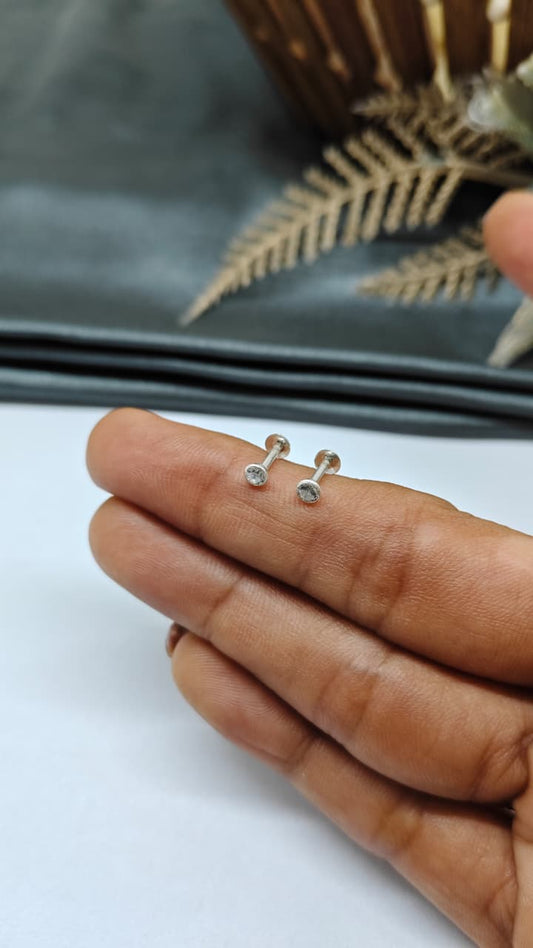 925 Silver Regular Silver Colour Small Single White Stone Side Stud/ Nose Pin in Pair