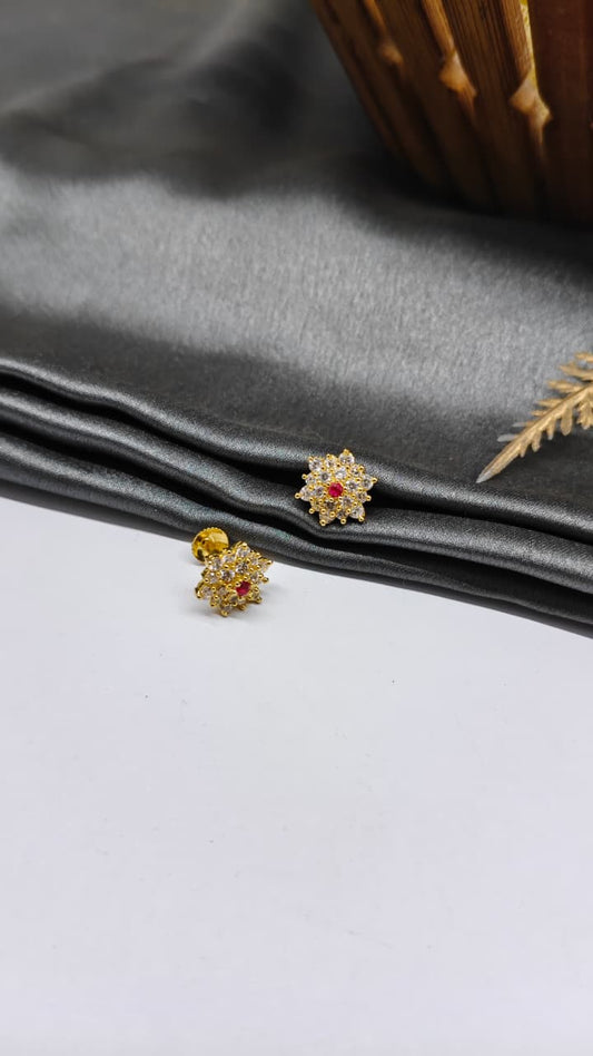 925 Silver Gold Colour 1 Red With Multiple White Stone Design Earrings