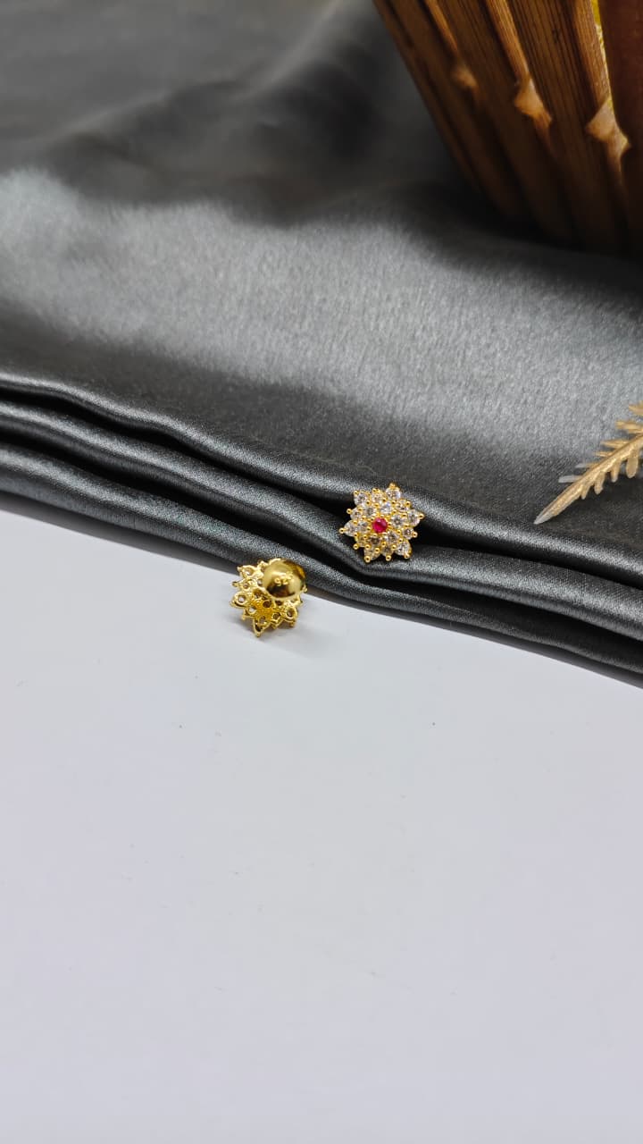 925 Silver Gold Colour 1 Red With Multiple White Stone Design Earrings
