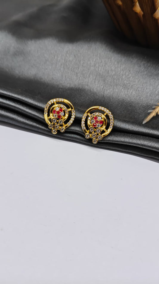 925 Silver Gold Colour Red With White Stone Design Earrings