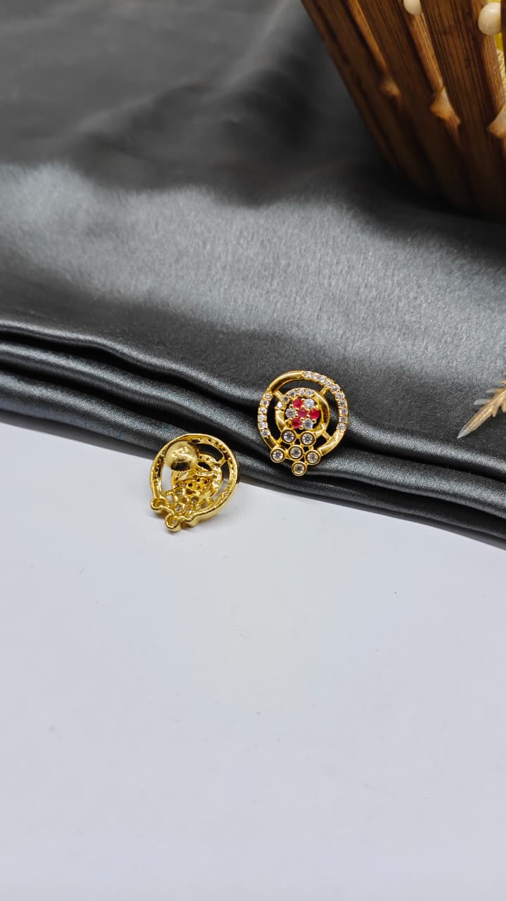 925 Silver Gold Colour Red With White Stone Design Earrings
