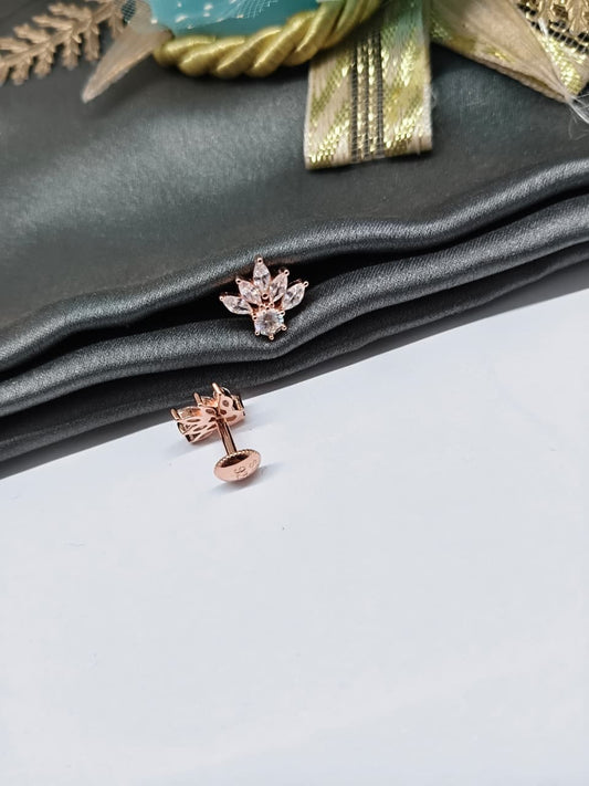 925 Silver Rose Gold 1 Round +5 White Stone Earrings