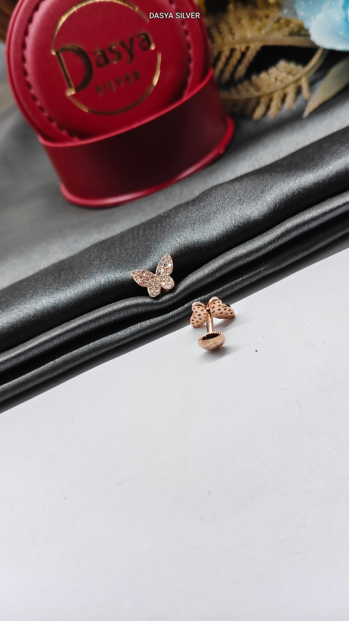 925 Silver Rose Gold Full White Stone Butterfly Design Earrings