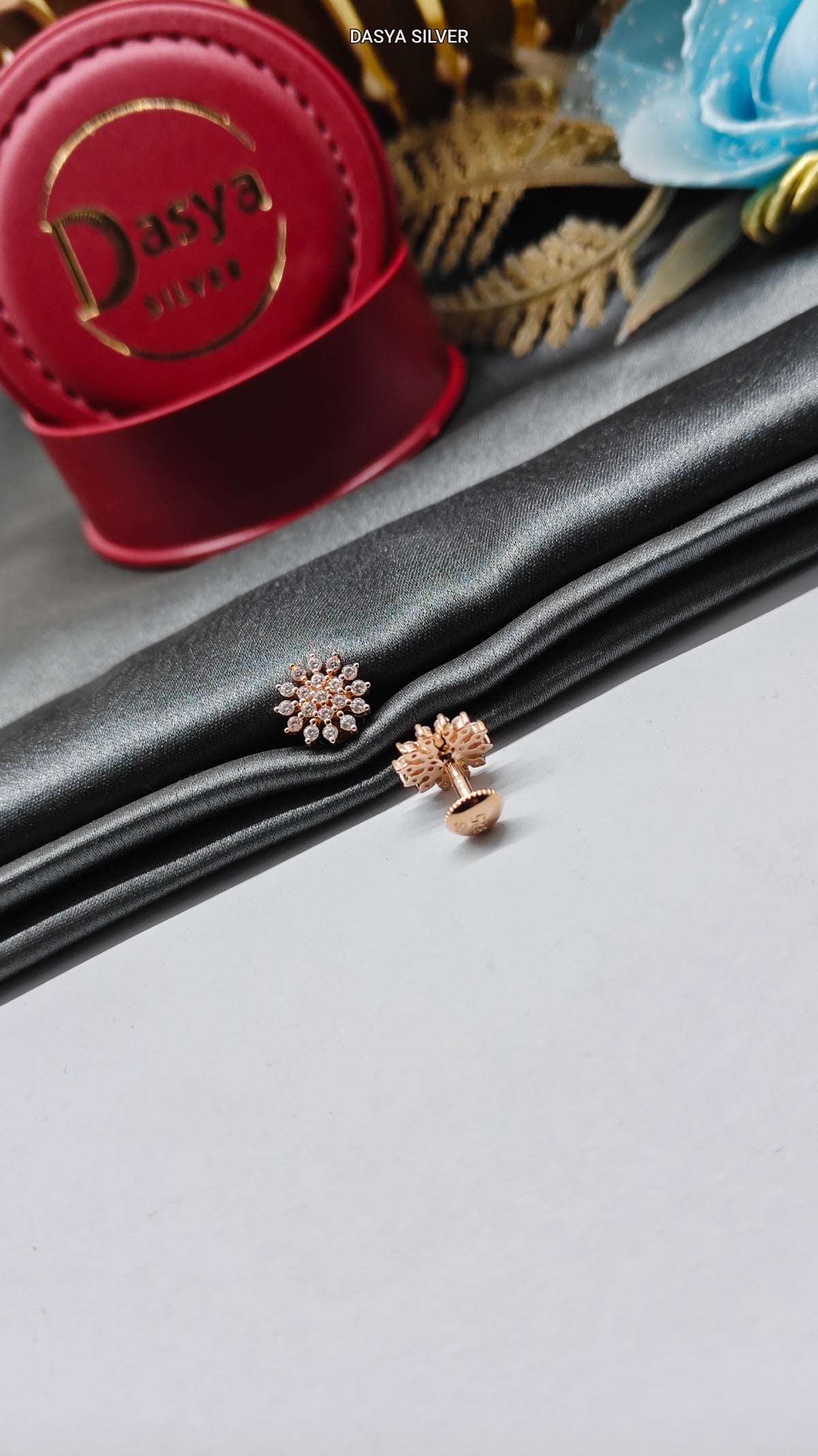 925 Silver Rose Gold Multiple Small White Stone Double Chakra Design Earrings