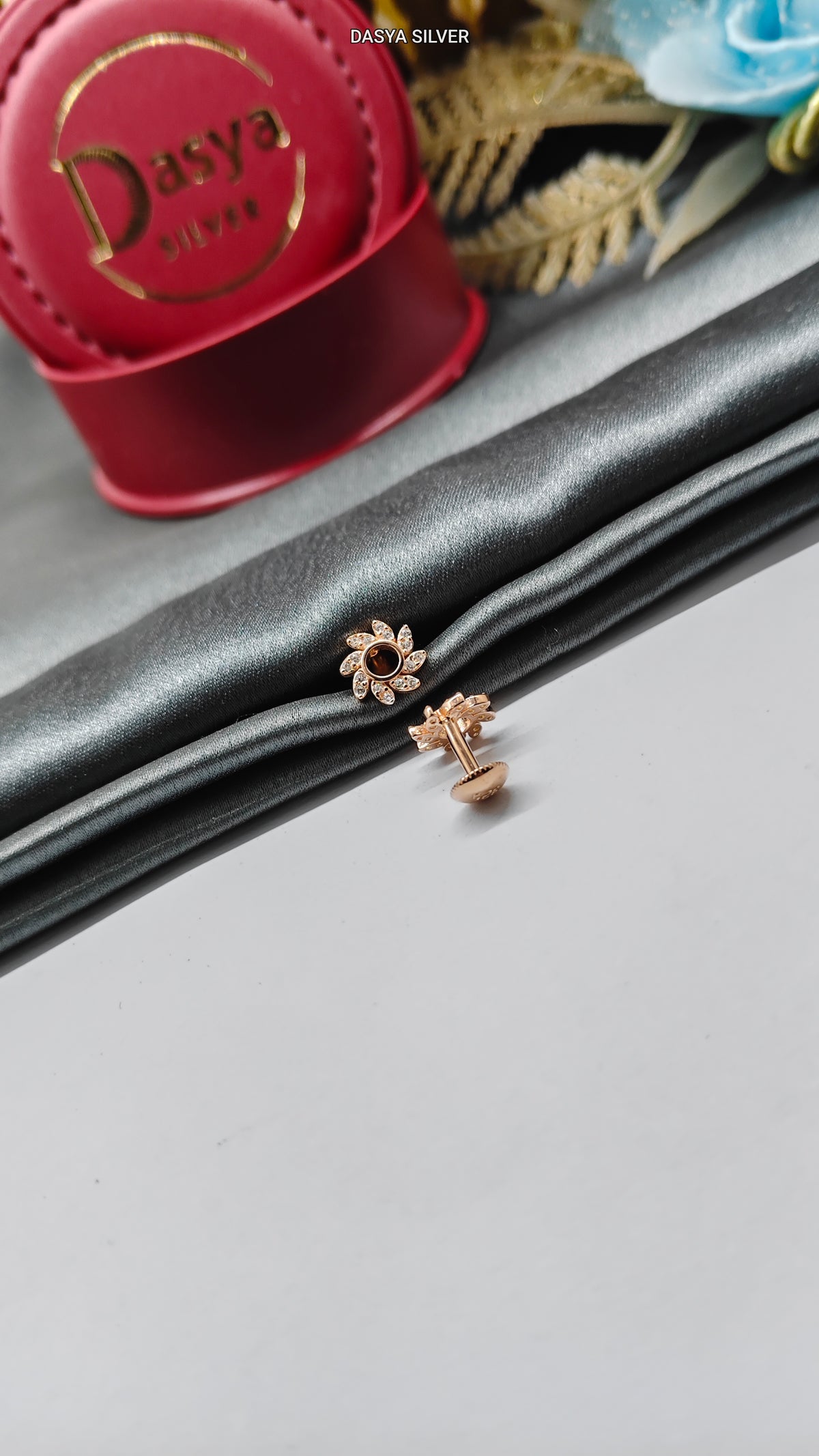 925 Silver Rose Gold Small Multiple White Stone Chakra Design Earrings