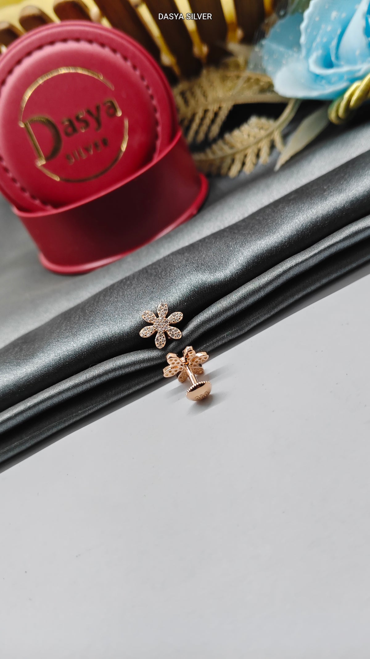 9925 Silver Rose Gold Small Multiple White Stone Star Design Earrings
