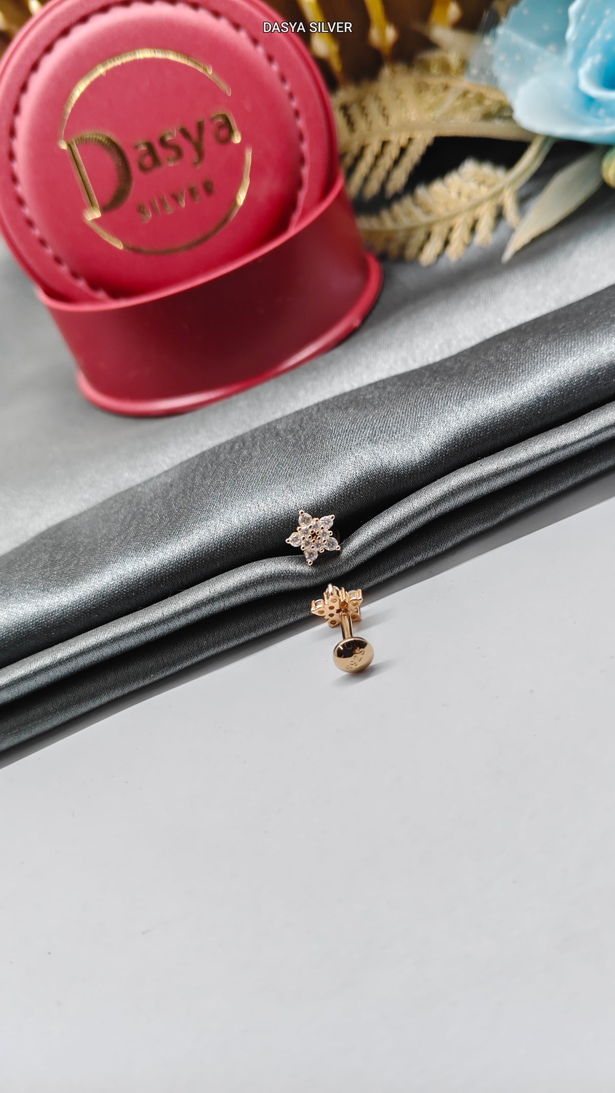 925 Silver Rose Gold Small Multiple White Stone Star Design Small Earrings
