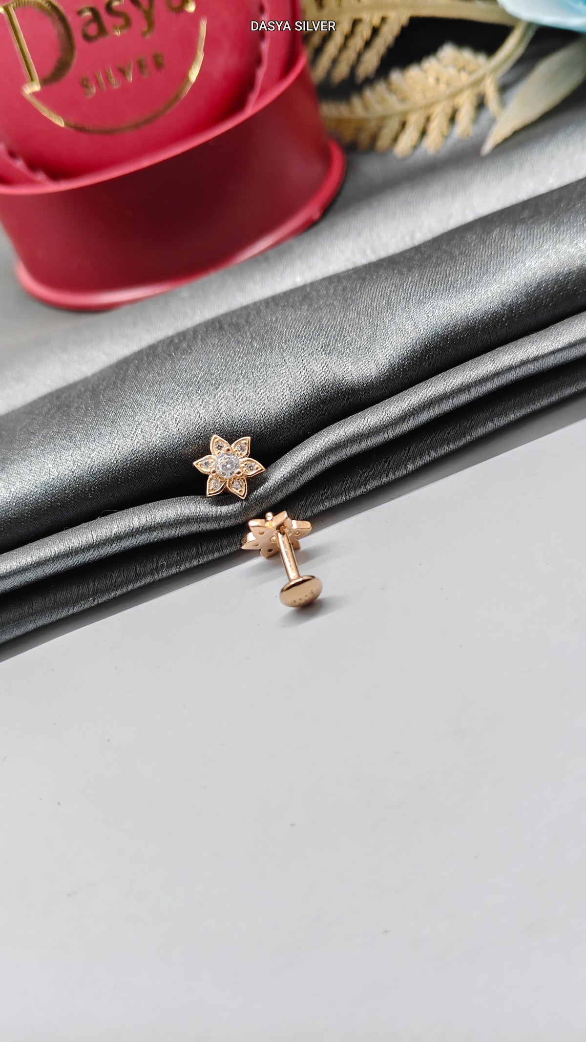 925 Silver Rose Gold Small Multiple White Stone Star Design Small Earrings
