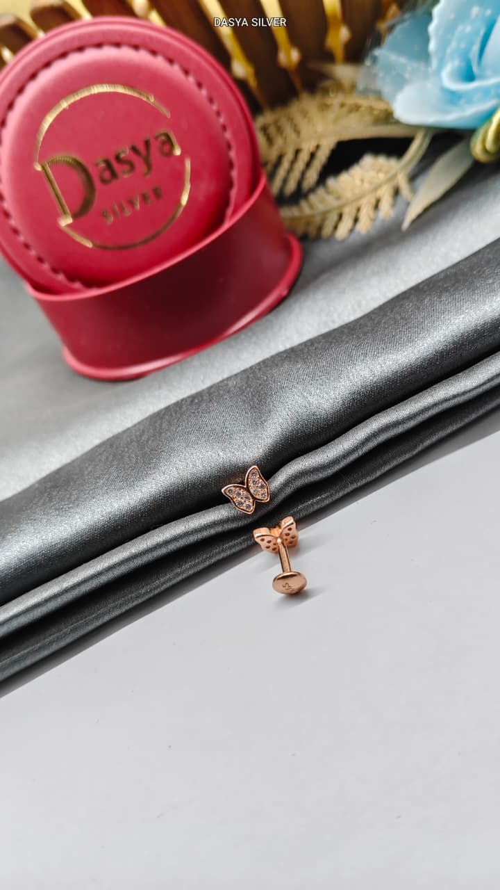 925 Silver Rose Gold White Stone Butterfly Design Earrings