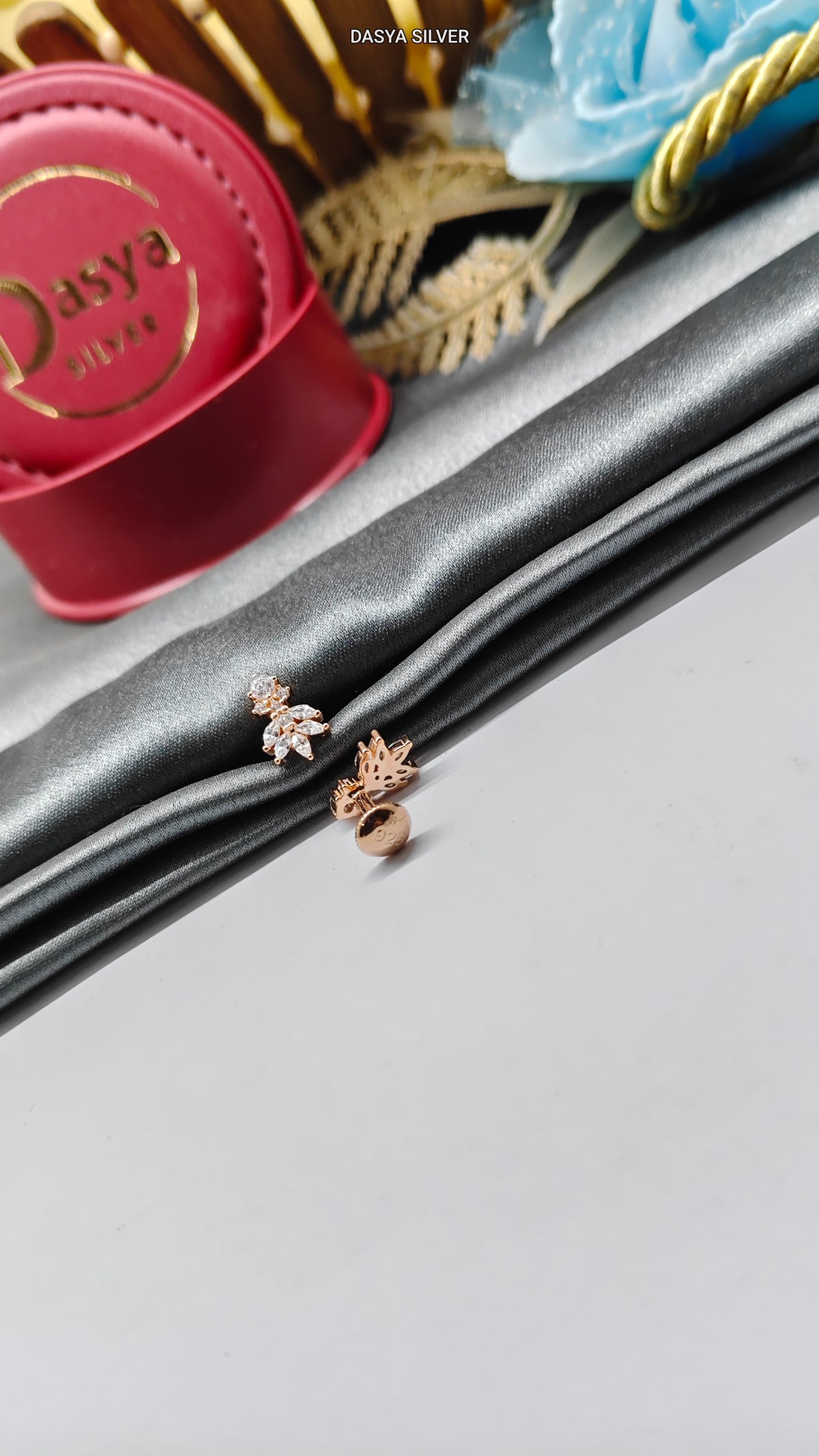 925 Silver Rose Gold Small Multiple White Stone Small Pineapple Design Earrings
