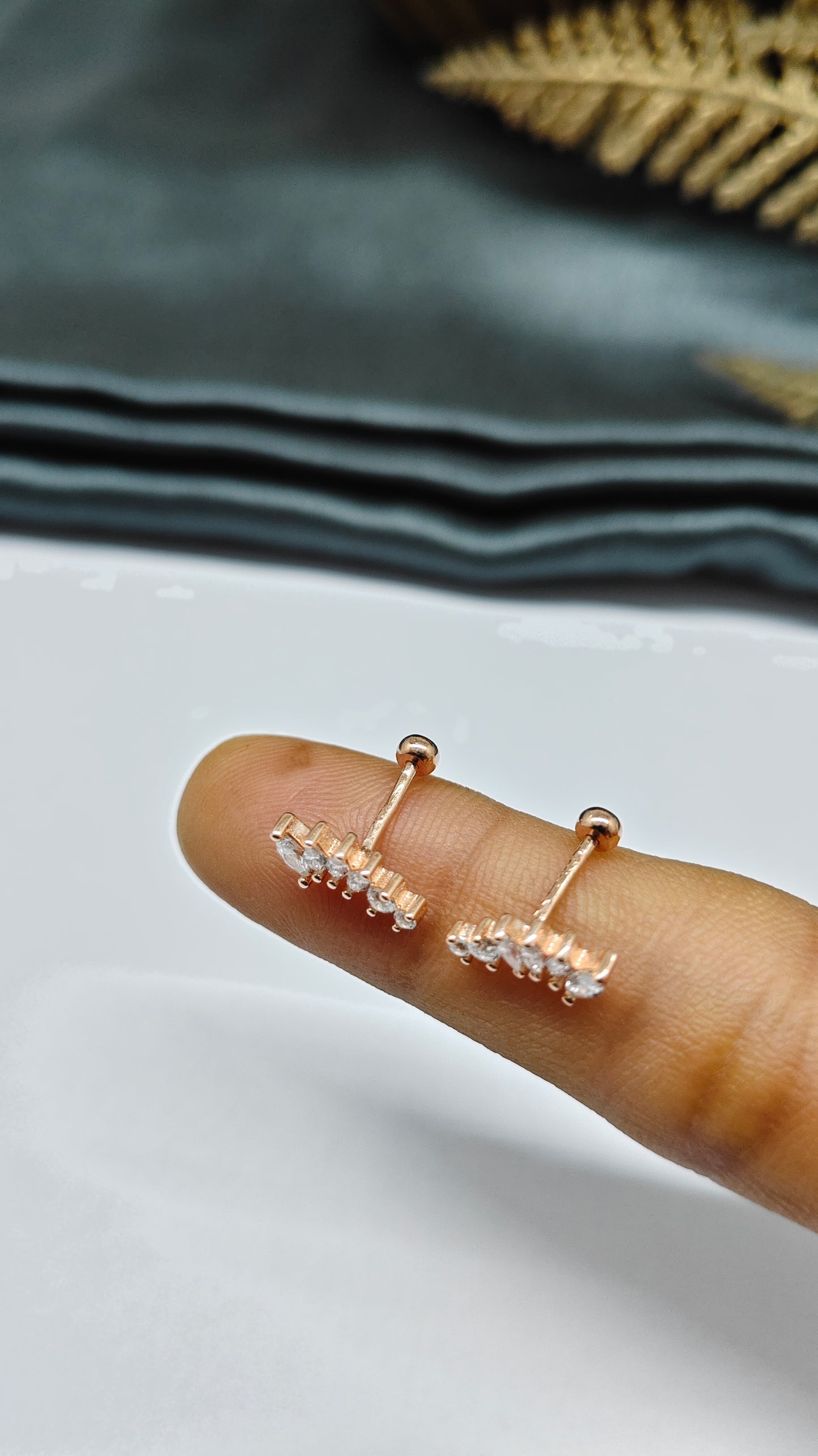 925 Silver Rose Gold 6 White Stone Design Bugadi Earrings