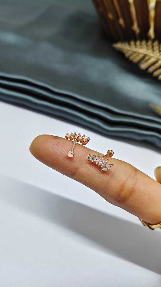 925 Silver Rose Gold 6 White Stone Design Bugadi Earrings