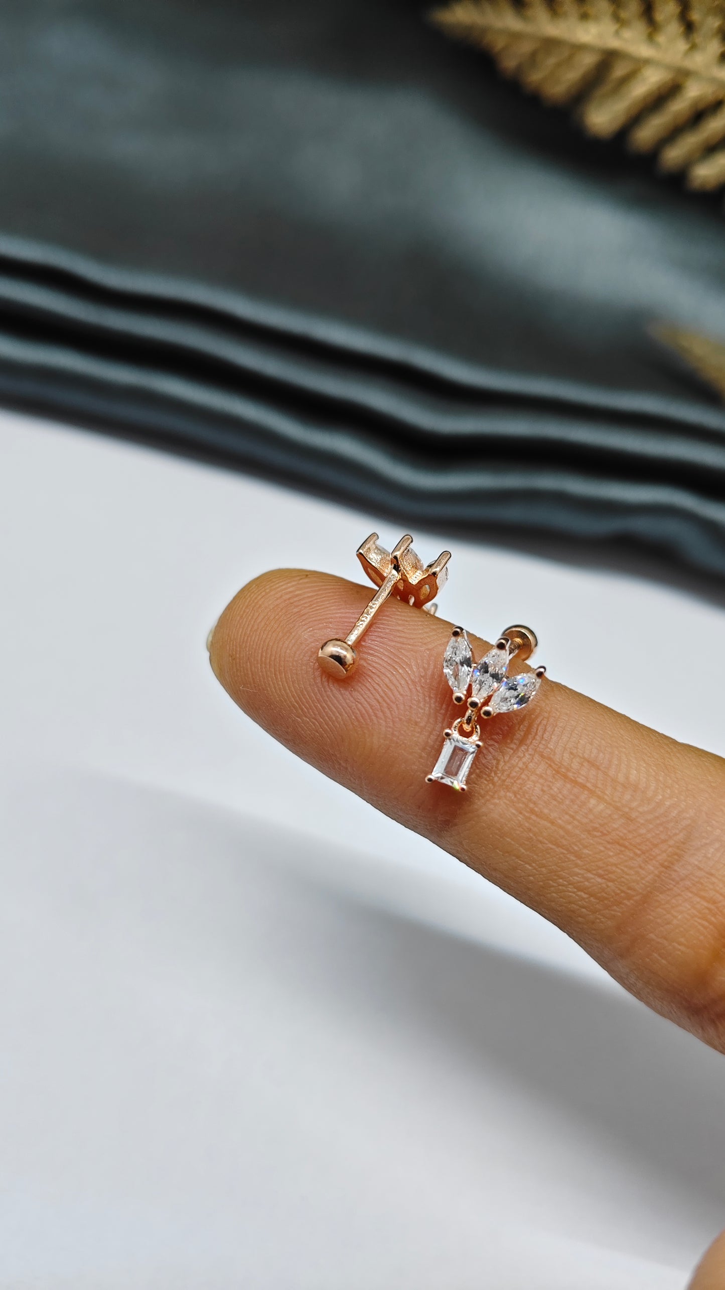 925 Silver Rose Gold 3+1 White Stone Hanging Design Bugadi Earrings