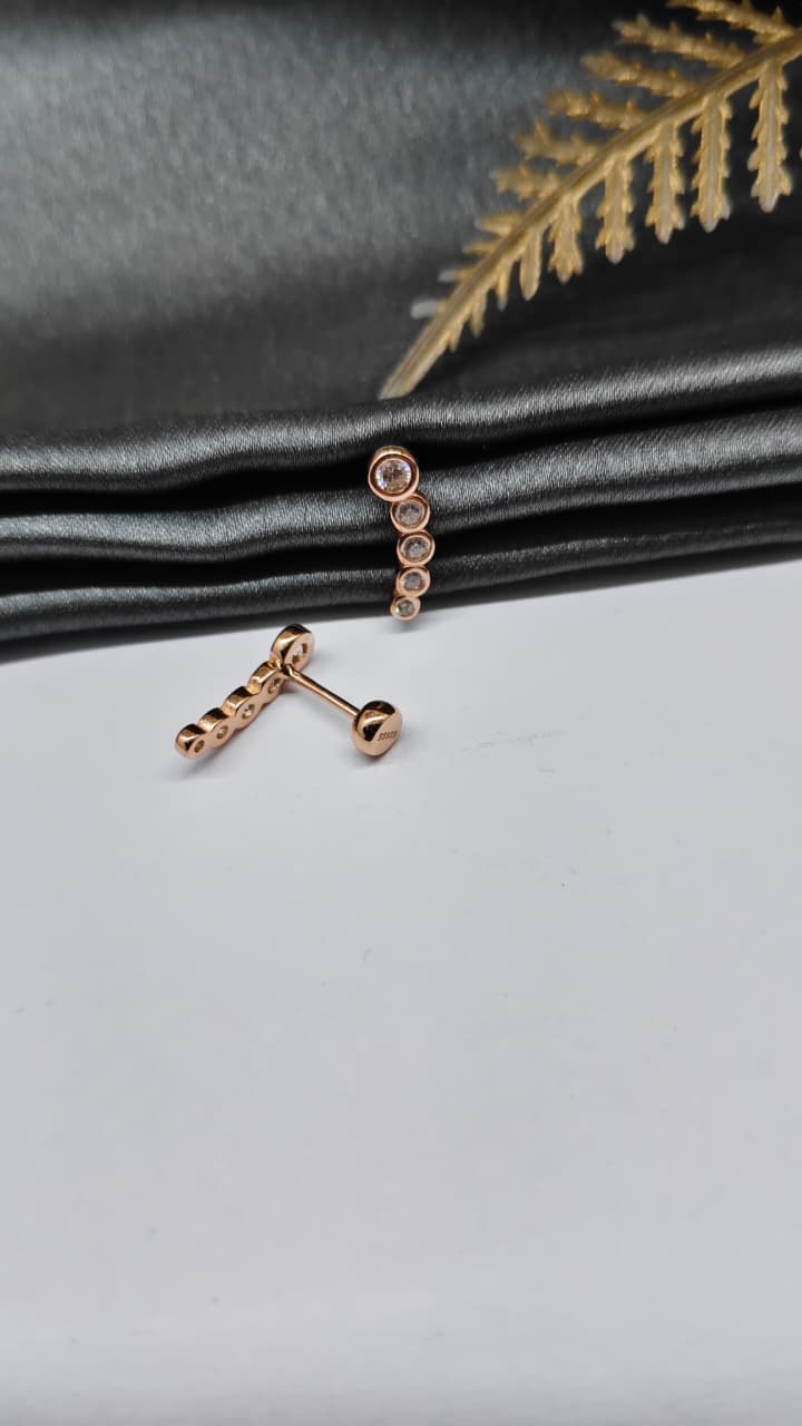 925 Silver Rose Gold 3 White Stone Design Bugadi Earrings