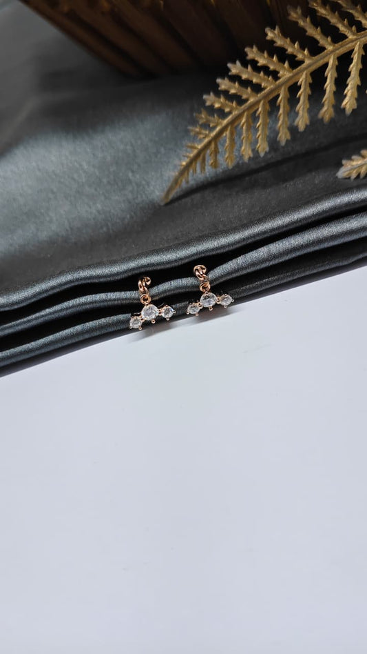 925 Silver Rose Gold 3 White Stone Hanging Design Bugadi Earrings