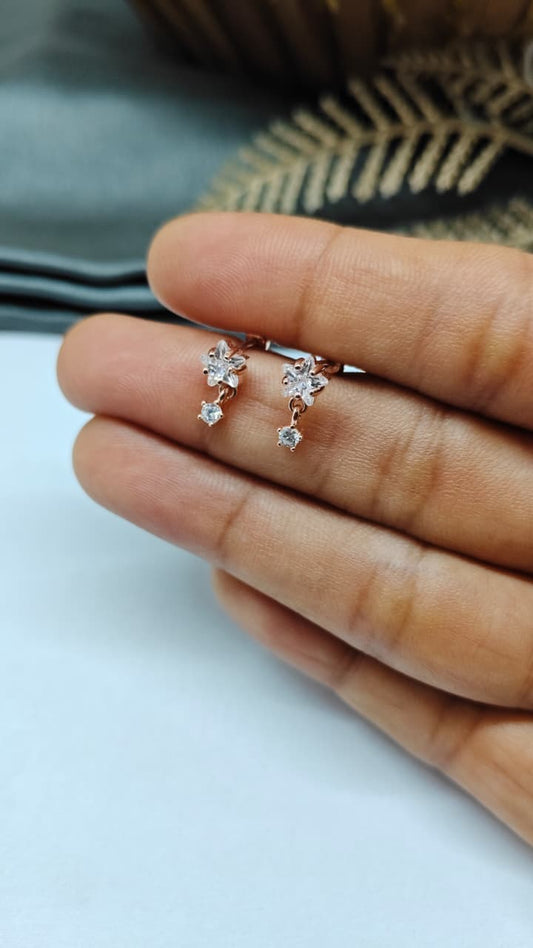 925 Silver Rose Gold White Stone Hanging Design Bugadi Earrings