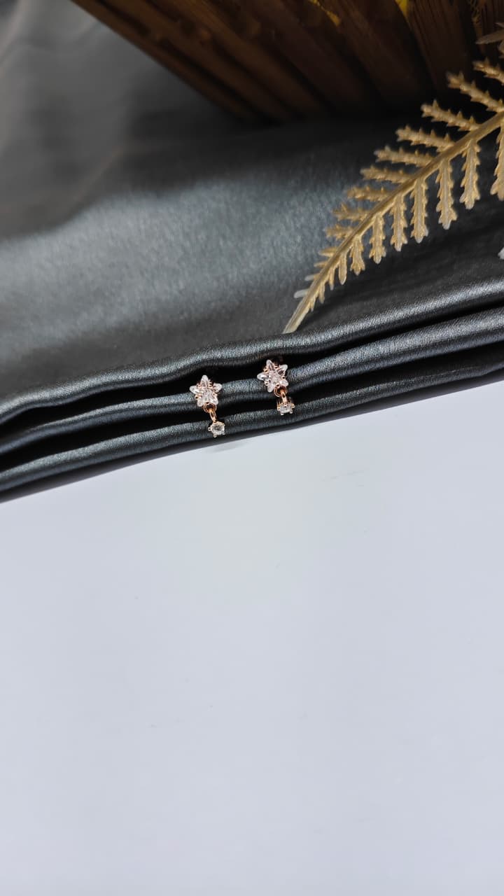 925 Silver Rose Gold White Stone Hanging Design Bugadi Earrings
