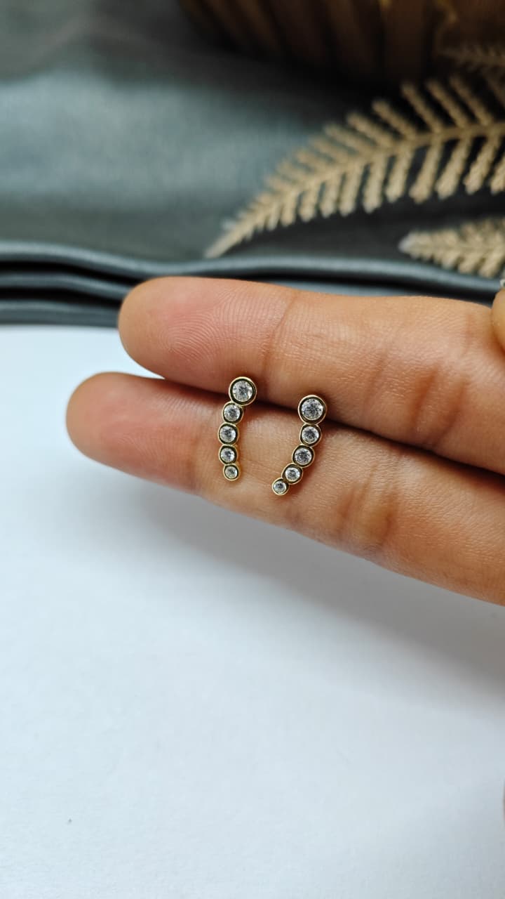 925 Silver Gold 5 White Stone Design Bugadi Earrings